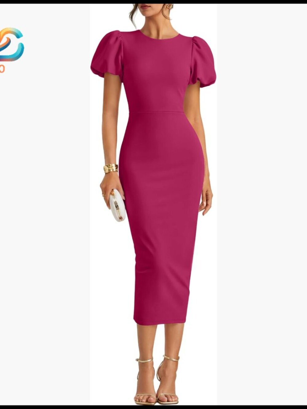Short Sleeve Bodycon Midi Dress Formal Cocktail Party Wedding Guest